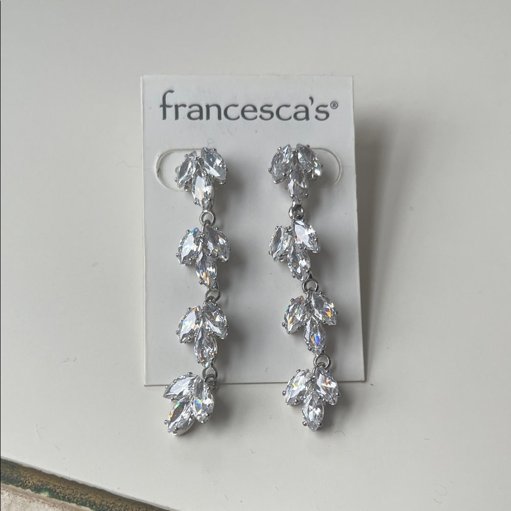 Francesca's Silver Leaf Crystal Earrings